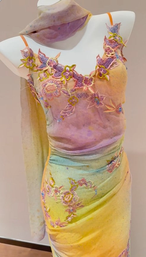 Yellow Pink Spaghetti Straps Chiffon Embroidered Appliques Mermaid Prom Dresses Formal Evening Gowns HZ1024