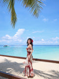Red Off Shoulder Printed Chiffon A-line Party Dresses Daily Evening Gowns HZ1024