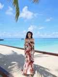 Red Off Shoulder Printed Chiffon A-line Party Dresses Daily Evening Gowns HZ1024