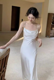 Satin Diamond Chain Side Slits Backless Suspender Dress HZ1024