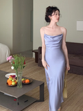Satin Diamond Chain Side Slits Backless Suspender Dress HZ1024