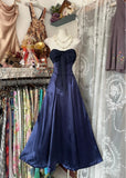 Navy Strapless Satin Mermaid Short Party Dresses HZ1024
