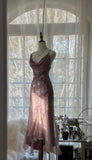 Dusty Pink Spaghetti Straps Mermaid Chiffon Beading Prom Dresses Elegant Party Dress HZ1024