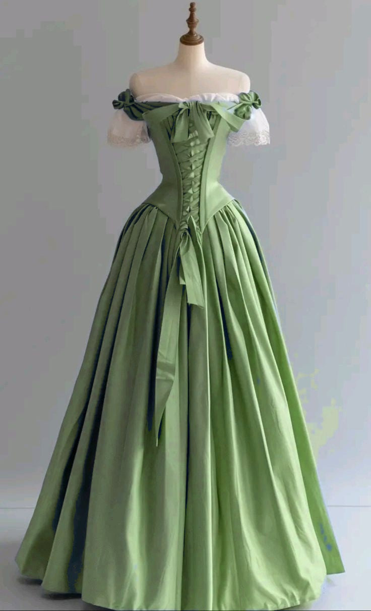 Blue Palace Style Satin A-Line Long Prom Dresses Formal Off-the-shoulder Evening Gowns HZ1024