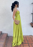 Chartreuse Party Dress with Spaghetti Straps A-Line Satin Formal Evening Gowns HZ1024
