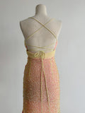 Pink Yellow Tulle Mermaid Spaghetti Straps Beaded Long Prom Dresses Vintage Formal Evening Gowns HZ1024