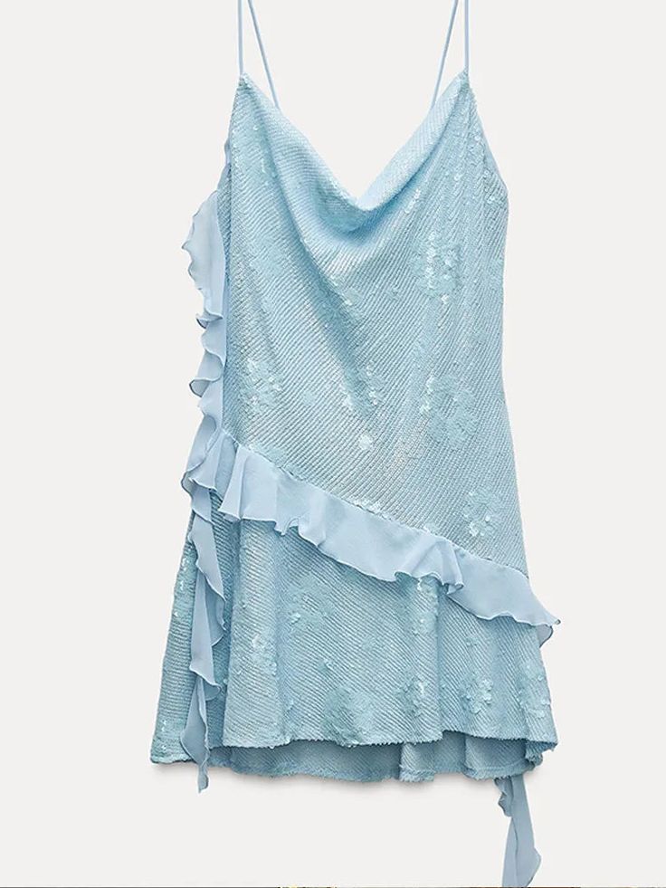 Blue Sheath Spaghetti Strap Short Outdoor Party Outfit Summer Birthday Dresses HZ1024