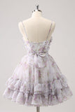 Printed Chiffon A-Line Spaghetti Strap Party Dress Short Homecoming Dress HZ1024