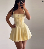 Butter Yellow A-Line Spaghetti Straps Satin Short Birthday Party Dress Homecoming Dress HZ1024