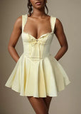 Butter Yellow A-Line Spaghetti Straps Satin Short Birthday Party Dress Homecoming Dress HZ1024