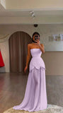 Purple Strapless A-Line Chiffon Long Prom Dresses Formal Evening Gowns HZ1024