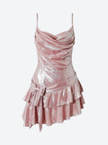 Dusty Pink Chiffon Satin A-Line Spaghetti Straps Short Party Dress Homecoming Dress HZ1024