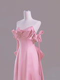 Pink A-Line Off Shoulder Satin Train Wedding Dress Formal Evening Gowns HZ1024