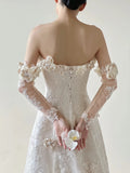 White Strapless Lace Applique A-Line Wedding Dress HZ1024