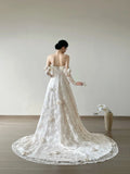 White Strapless Lace Applique A-Line Wedding Dress HZ1024