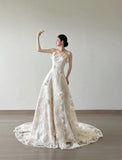 White Strapless Lace Applique A-Line Wedding Dress HZ1024