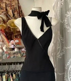 Black V-neck Chiffon Short Prom Dresses Simple Party Dresses HZ1024
