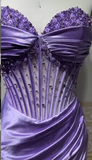 Lilac Sweetheart Neck Mermaid Satin Beading Long Prom Dresses Formal Evening Gowns HZ1024
