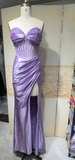 Lilac Sweetheart Neck Mermaid Satin Beading Long Prom Dresses Formal Evening Gowns HZ1024