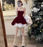 Red Velvet A-Line Strapless Homecoming Dress Tulle Two-Piece Short Prom Dresses with Bow HZ1024