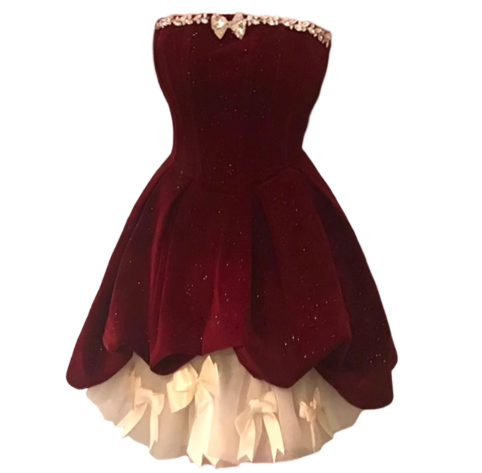 Red Velvet A-Line Strapless Homecoming Dress Tulle Two-Piece Short Prom Dresses with Bow HZ1024