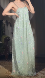 Mint Green Straps A-Line Chiffon Beaded Long Prom Dresses with Appliques Sweet Birthday Evening Gowns HZ1024
