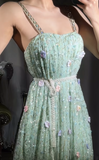 Mint Green Straps A-Line Chiffon Beaded Long Prom Dresses with Appliques Sweet Birthday Evening Gowns HZ1024