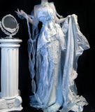 Grey Blue Mermaid Tulle Halter Embroidery Applique Long Prom Dresses HZ1024