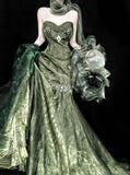 Forest Green Strapless Mermaid Prom Dresses Tulle Birthday Dress HZ1024