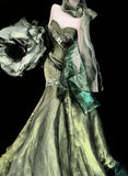 Forest Green Strapless Mermaid Prom Dresses Tulle Birthday Dress HZ1024