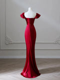 Satin Burgundy Long Prom Dress, Mermaid Burgundy Long Formal Dress HZ1024