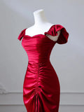 Satin Burgundy Long Prom Dress, Mermaid Burgundy Long Formal Dress HZ1024