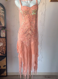 Peach Spaghetti Strap Party Dress Sheath Chiffon Beaded Short Prom Dresses HZ1024