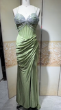 Sage Green Sweetheart Mermaid Satin Prom Dresses Formal Evening Gowns with Rhinestones HZ1024