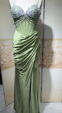 Sage Green Sweetheart Mermaid Satin Prom Dresses Formal Evening Gowns with Rhinestones HZ1024