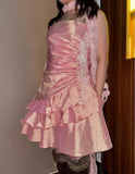 Vintage Outfits for Party Y2K Spaghetti Straps Sheath Chiffon Satin Short Prom Dresses HZ1024