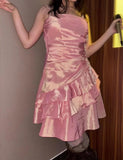 Vintage Outfits for Party Y2K Spaghetti Straps Sheath Chiffon Satin Short Prom Dresses HZ1024