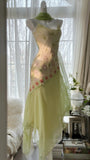 Green Spaghetti Straps Vintage Party Dress Sheath Chiffon Beaded Short Prom Dresses HZ1024