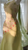 Green Spaghetti Straps Vintage Party Dress Sheath Chiffon Beaded Short Prom Dresses HZ1024