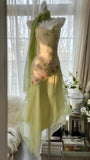 Green Spaghetti Straps Vintage Party Dress Sheath Chiffon Beaded Short Prom Dresses HZ1024