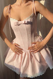 Pink Spaghetti Strap A-Line Satin Short Prom Dresses Homecoming Dress HZ1024