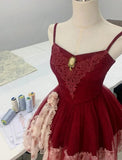 Green Spaghetti Strap A-Line Printed Tulle Short Prom Dresses Homecoming Dress HZ1024