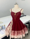 Green Spaghetti Strap A-Line Printed Tulle Short Prom Dresses Homecoming Dress HZ1024