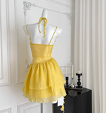 Butter Yellow Spaghetti Straps A-Line Chiffon Short Prom Dresses Homecoming Dress HZ1024