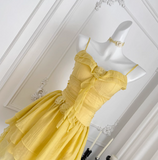Butter Yellow Spaghetti Straps A-Line Chiffon Short Prom Dresses Homecoming Dress HZ1024