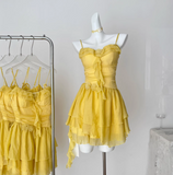 Butter Yellow Spaghetti Straps A-Line Chiffon Short Prom Dresses Homecoming Dress HZ1024