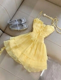 Butter Yellow Spaghetti Straps A-Line Chiffon Short Prom Dresses Homecoming Dress HZ1024