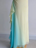 Butter Yellow Spaghetti Strap Sheath Chiffon Prom Dresses Vintage Evening Gowns HZ1024