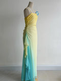 Butter Yellow Spaghetti Strap Sheath Chiffon Prom Dresses Vintage Evening Gowns HZ1024