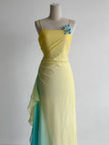 Butter Yellow Spaghetti Strap Sheath Chiffon Prom Dresses Vintage Evening Gowns HZ1024
